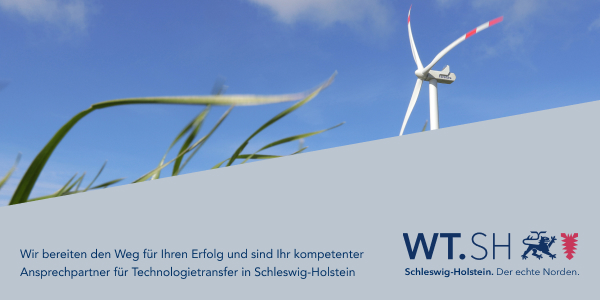 WTSH-Marke und Claim mit Windrad im Feld